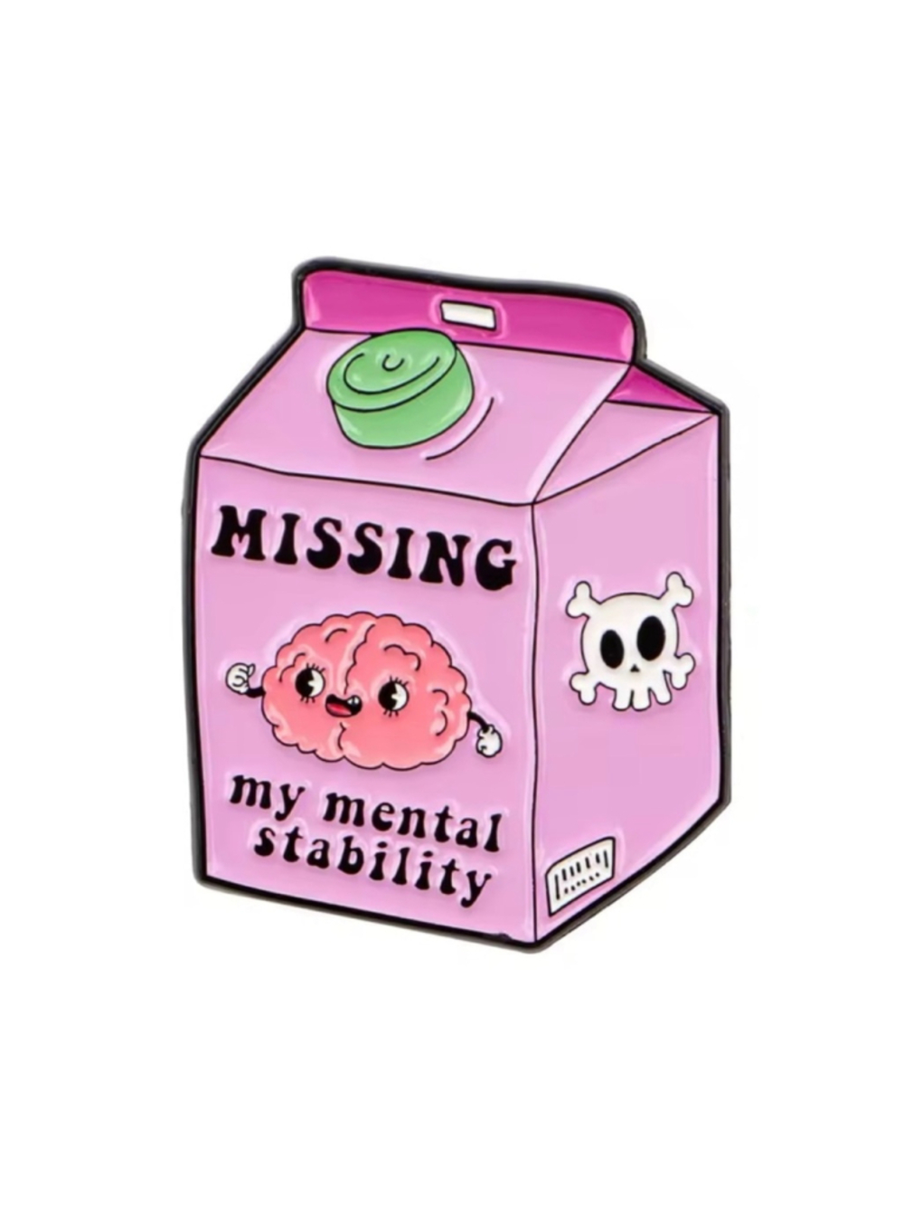 Funny Mental Health Pink Cartoon Milk Carton Enamel Pin